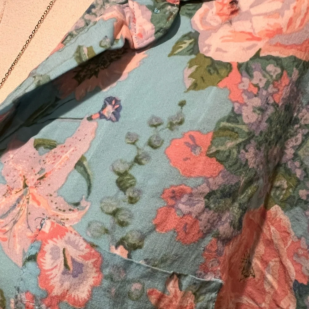 Sanctuary Floral Button-Up Pajama Set in Aqua and Coral - Picture 3 of 5